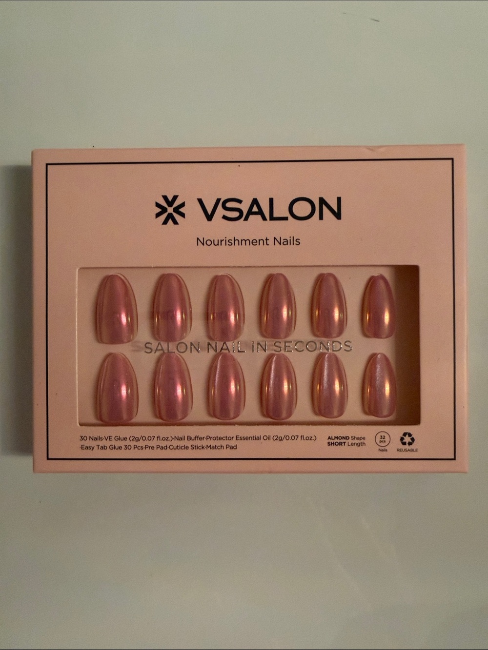 Vsalon Almond Short Pink Press-On Nails